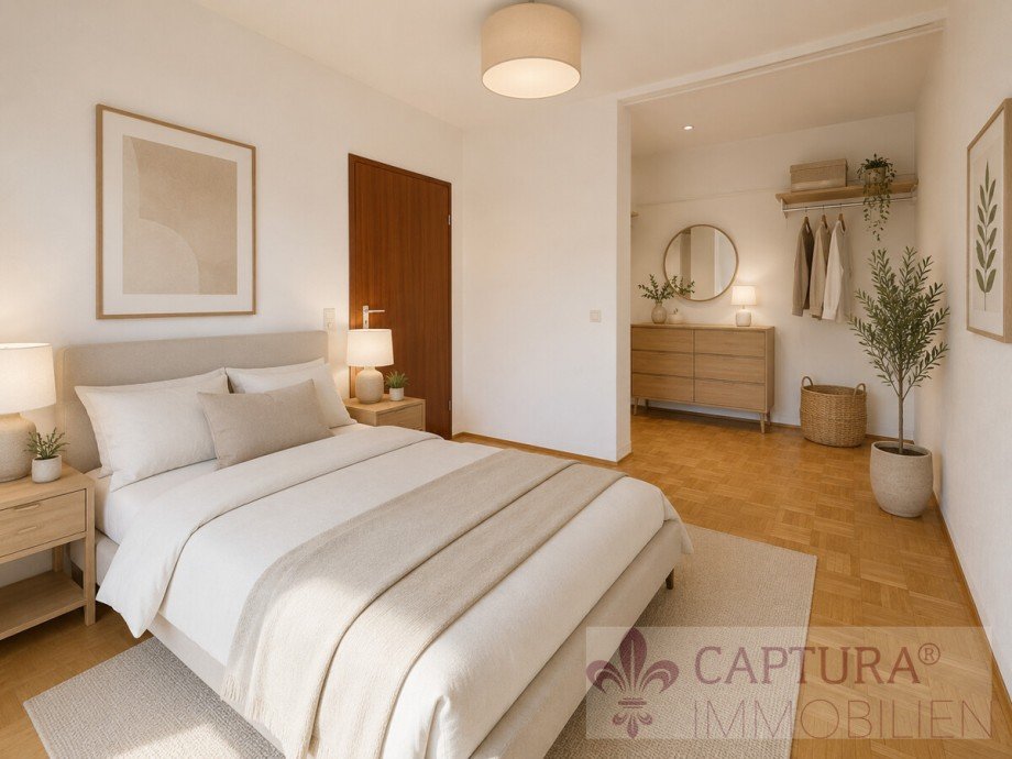 Schlafzimmer virtuell m�bliert Erdgeschosswohnung Homburg